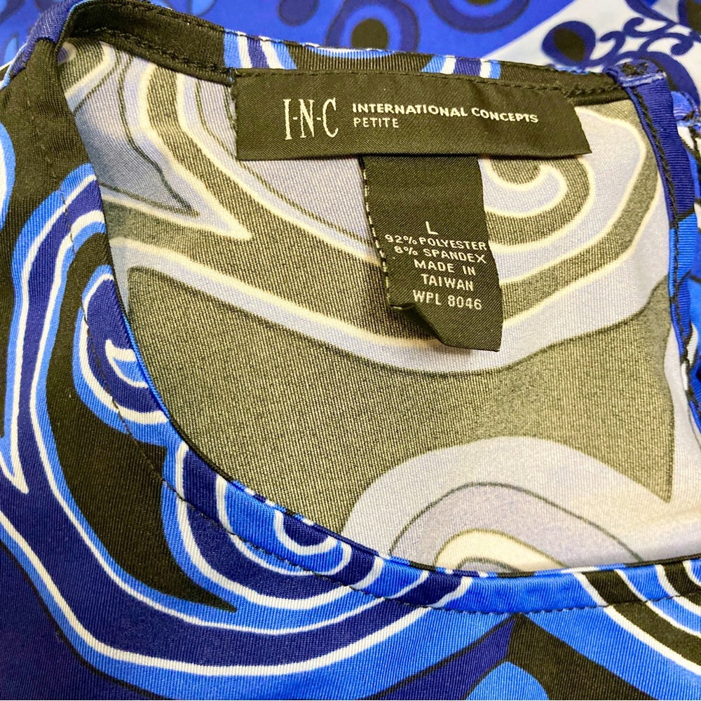 INC International Concepts Blue, Navy, White, & Black Paisley Dress - Size L - Picture 6 of 7